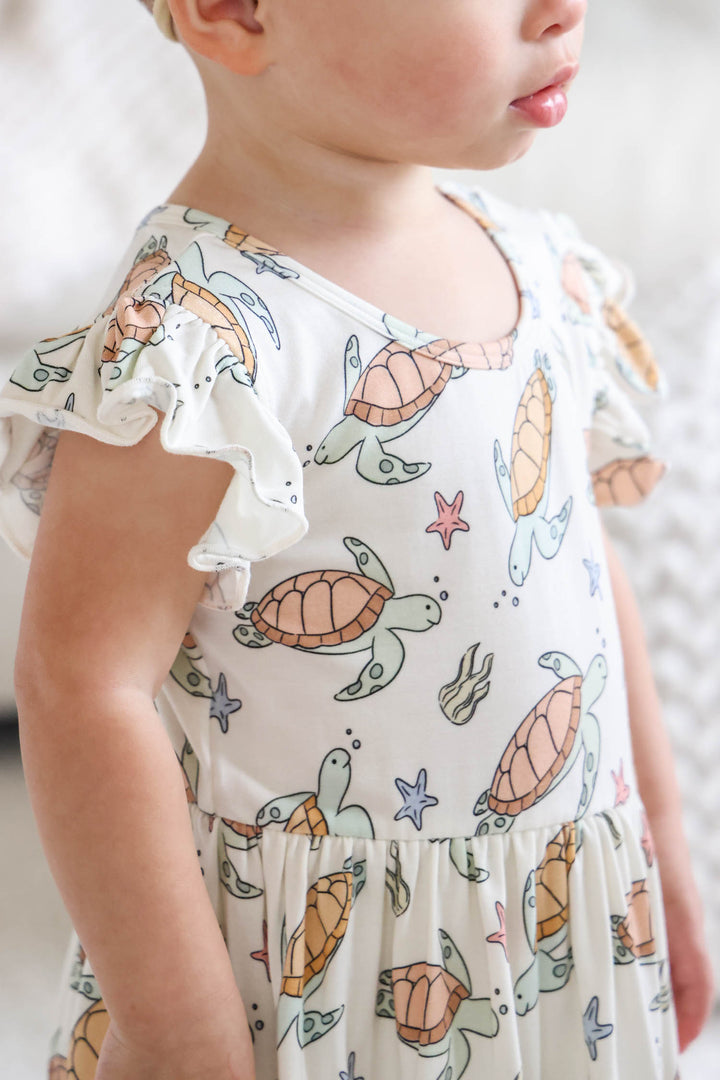 detail of turtley rad collection bamboo fabric texture with turtle print