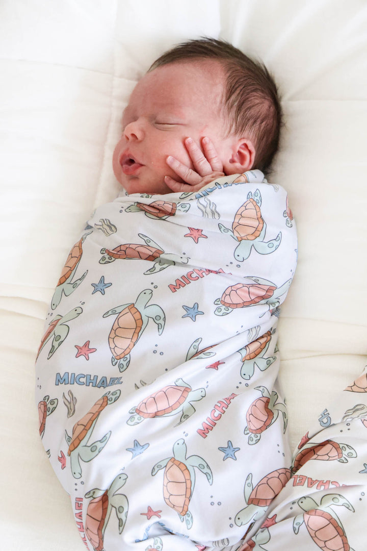turtley rad swaddle blanket personalized – cozy bamboo wrap for newborns