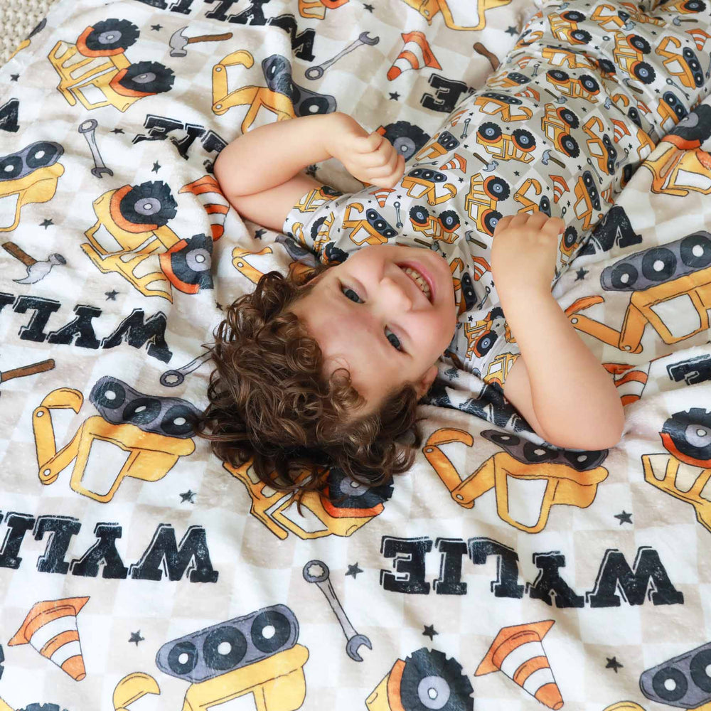 under construction personalized blanket for kids 