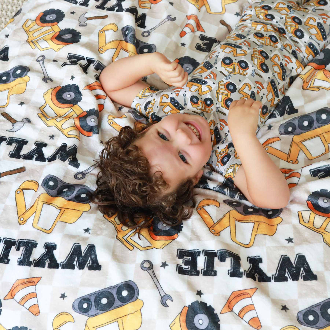 under construction personalized blanket for kids 