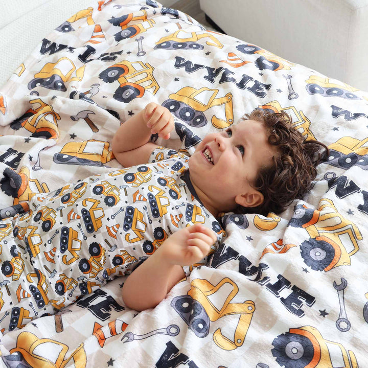 construction personalized blanket for kids 