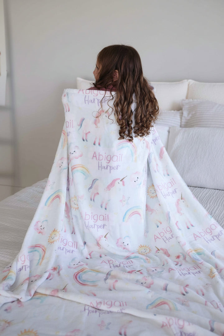 unicorn personalized blanket for kids 