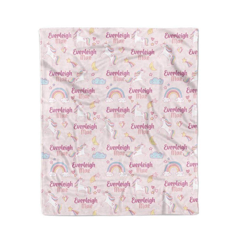 unicorn and rainbow personalized kids blanket 