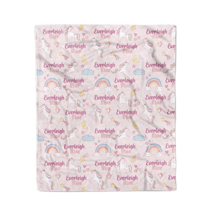 unicorn and rainbow personalized kids blanket 