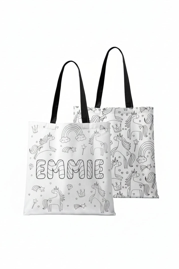 unicorn personalized colorable tote 