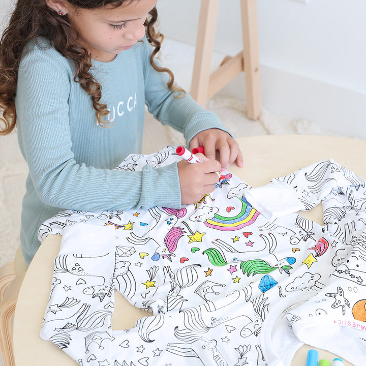 unicorn colorable two piece pajamas for kids 