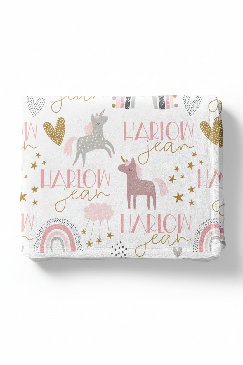 personalized name blanket for toddlers unicorn and rainbow