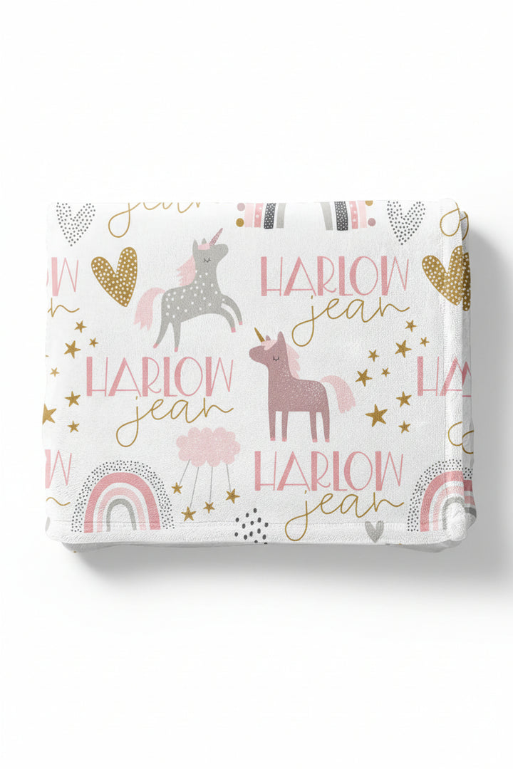 personalized name blanket for toddlers unicorn and rainbow