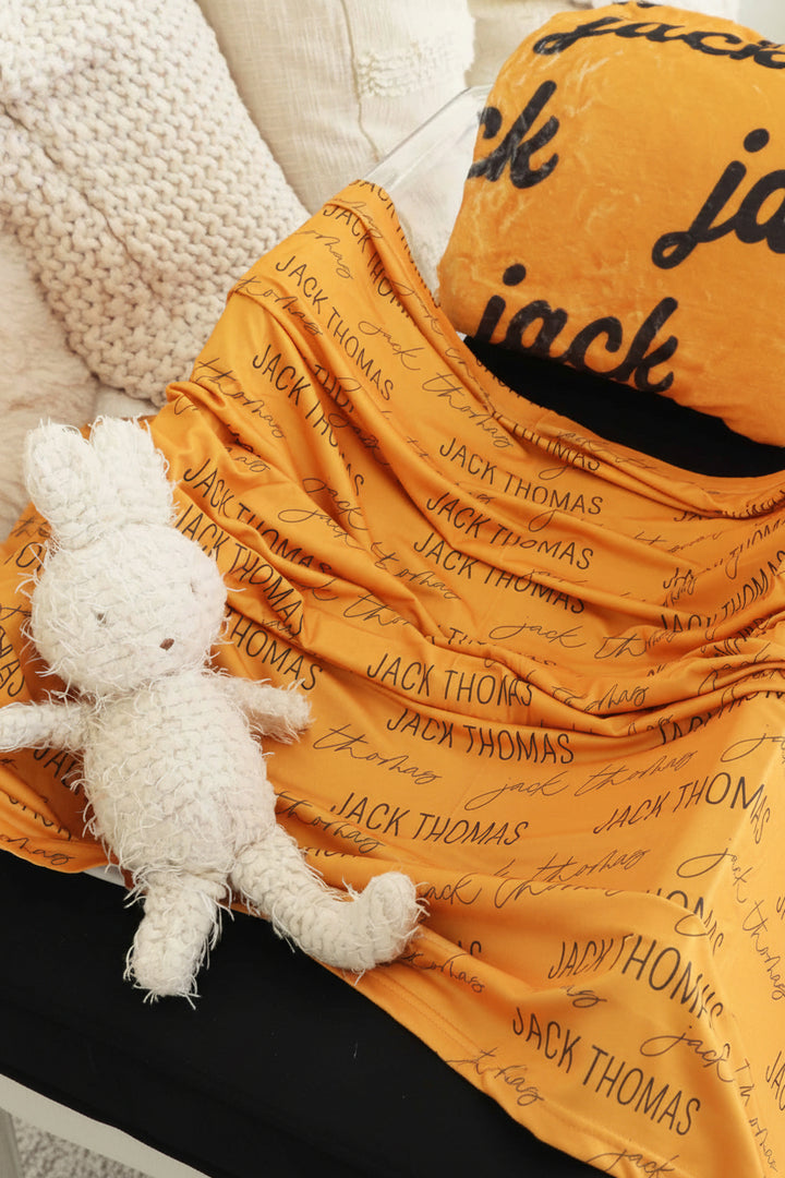 yellow and black personalized swaddle blanket 