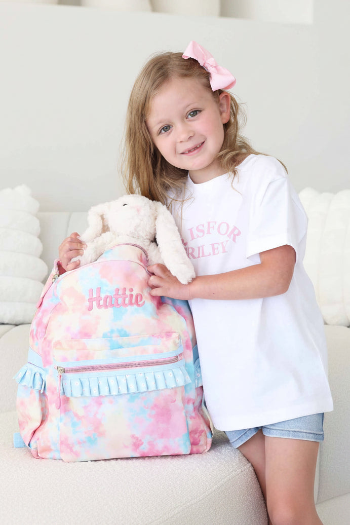 pastel tie dye embroidered backpack for girls 