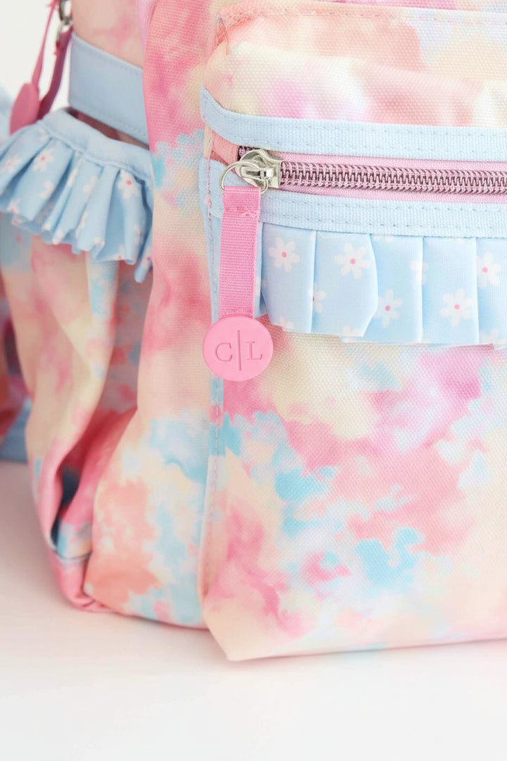 candy clouds pastel tie dye backpack for girls with gold zipper 
