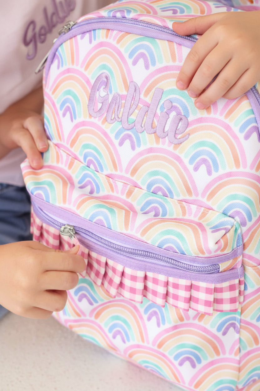 rainbow and gingham backpack for girls 