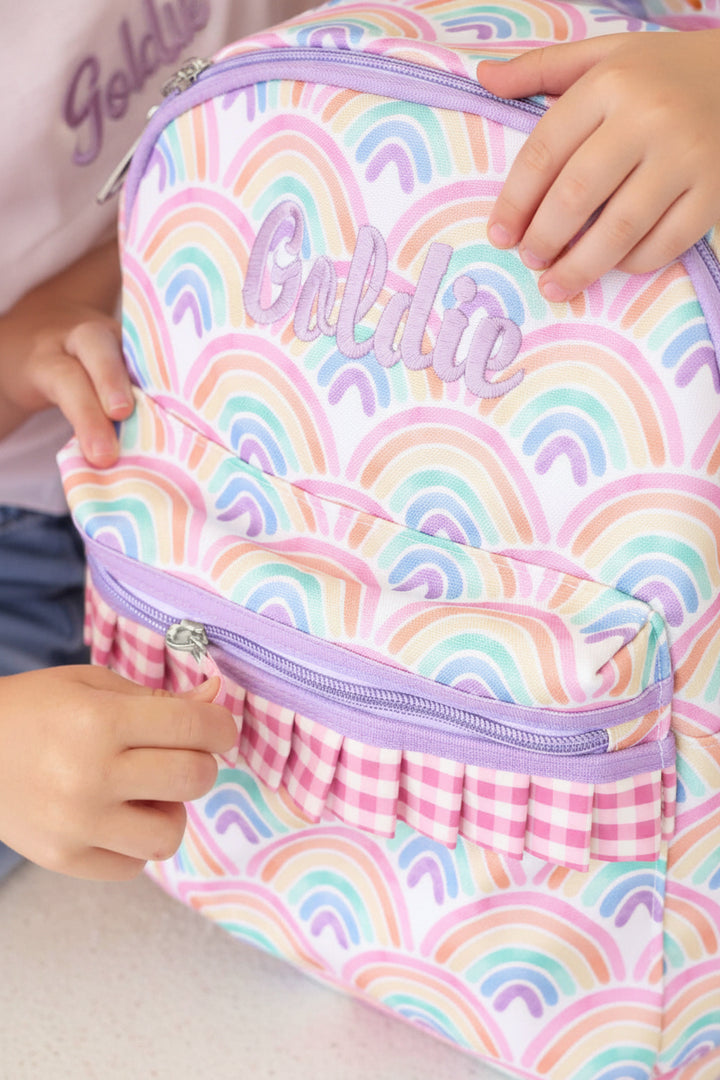 rainbow and gingham backpack for girls 