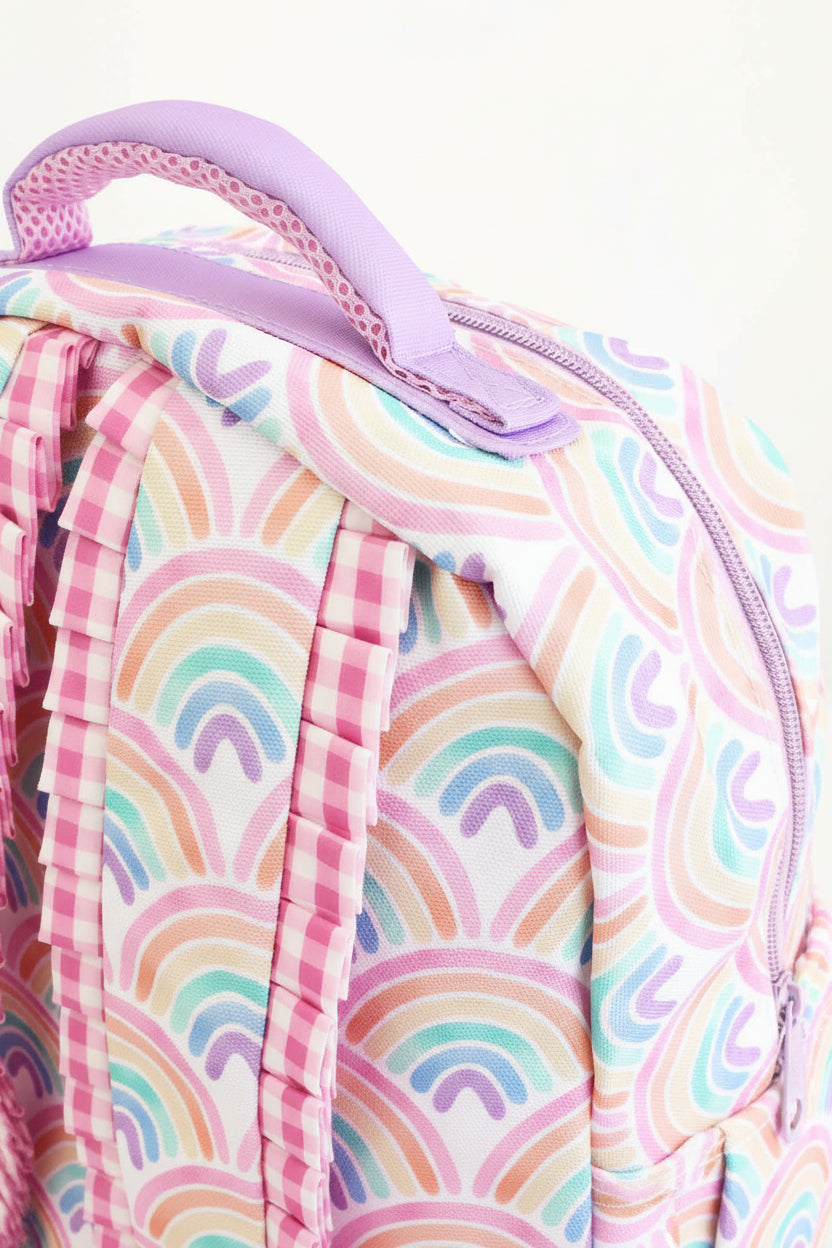 rainbow and gingham girls school backpack