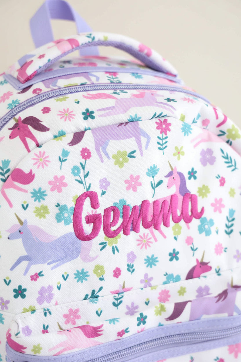 embroidered name backpack for girls with unicorns 