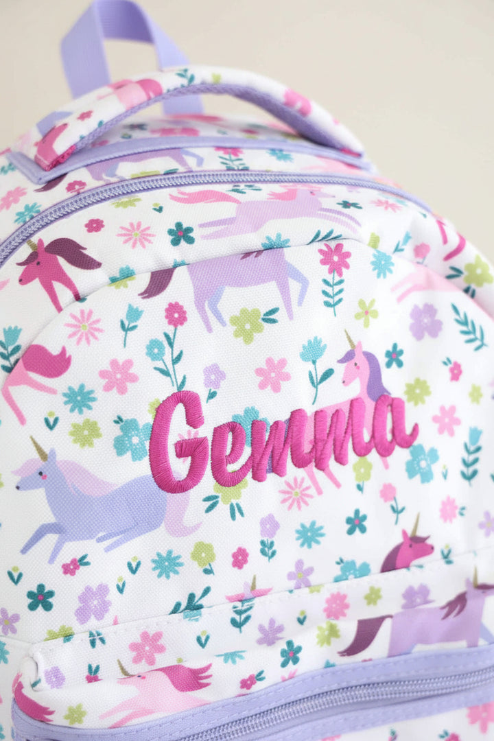 embroidered name backpack for girls with unicorns 