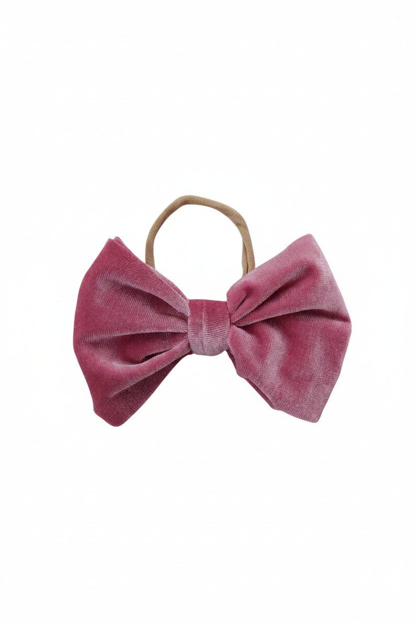 Velvet Bow Headband - Rosy Pink