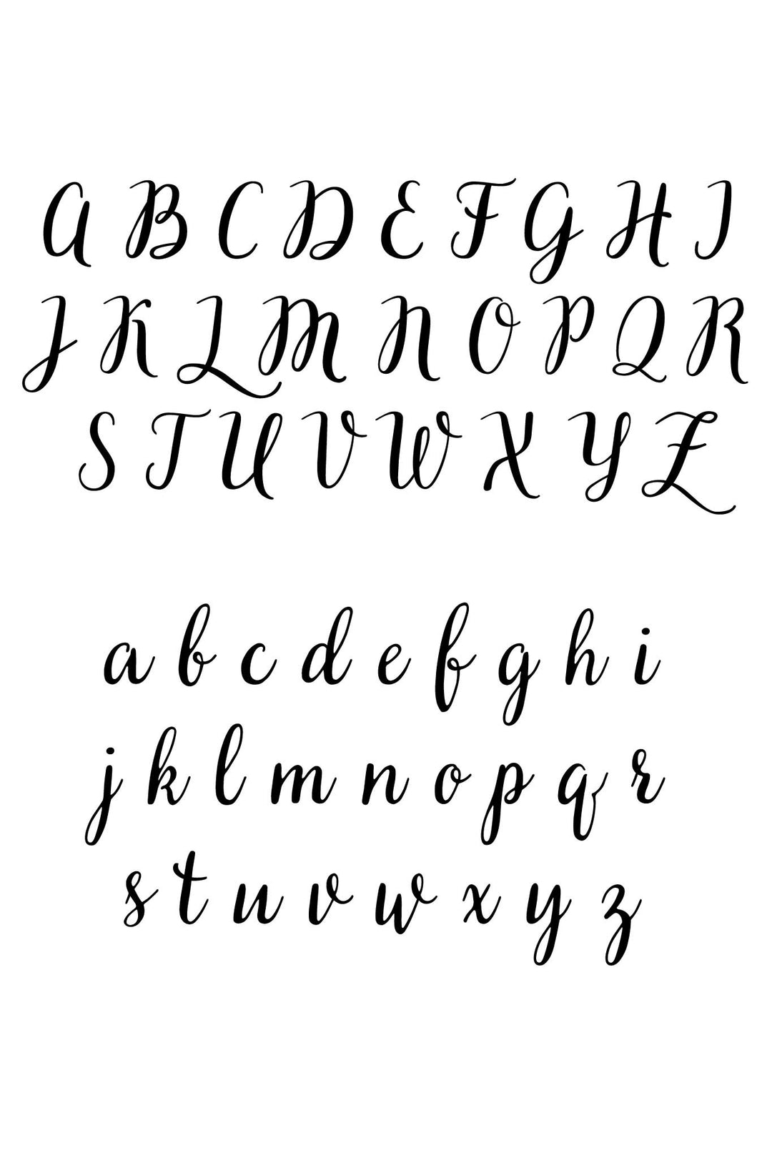 Blooming Butterflies print personalization font reference chart - cursive uppercase and lowercase alphabet guide for custom name embroidery or printing