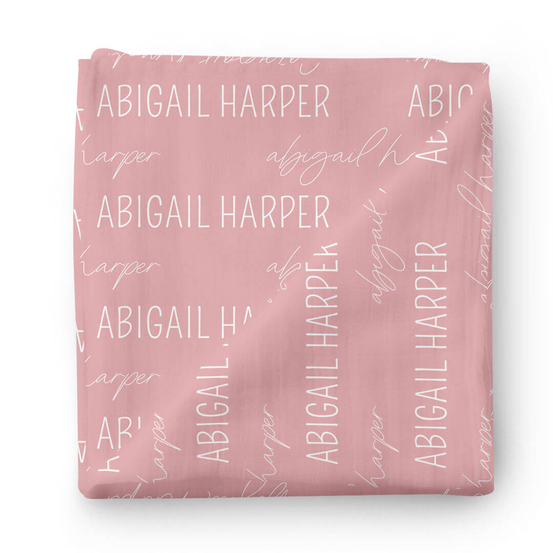 Personalized Vintage Rose Baby Name Swaddle Blanket - Block & Script