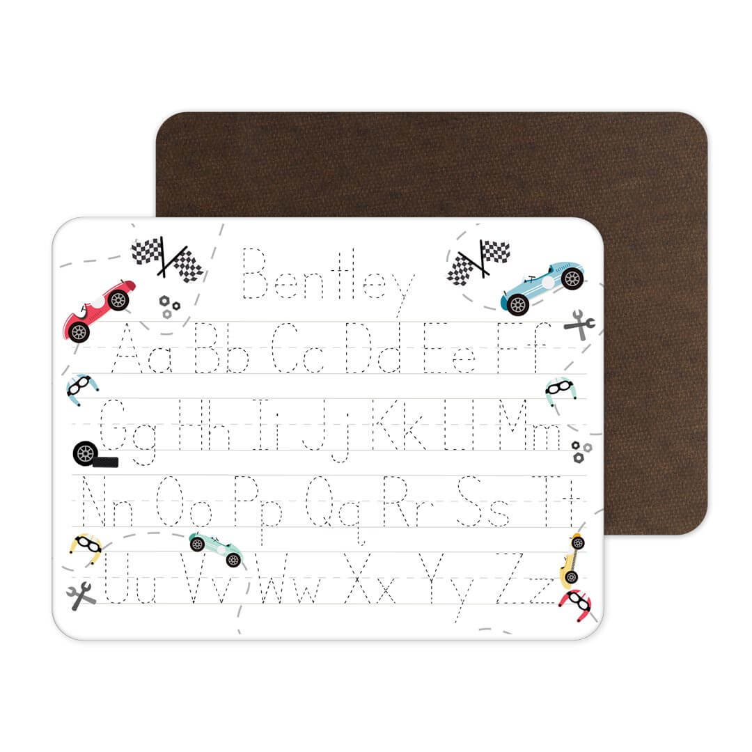 racecar personalized alphabet whiteboard for kids 