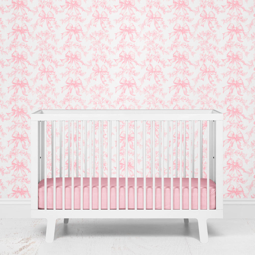 pink and white bow and floral wallpaper for nurseries 