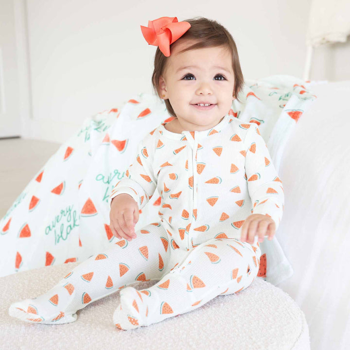 zipper footie pajama for babies watermelon