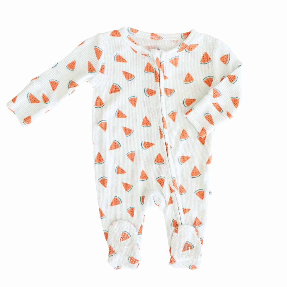 watermelon bamboo waffle zipper footie 