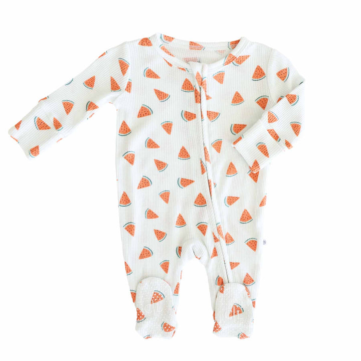 watermelon bamboo waffle zipper footie 