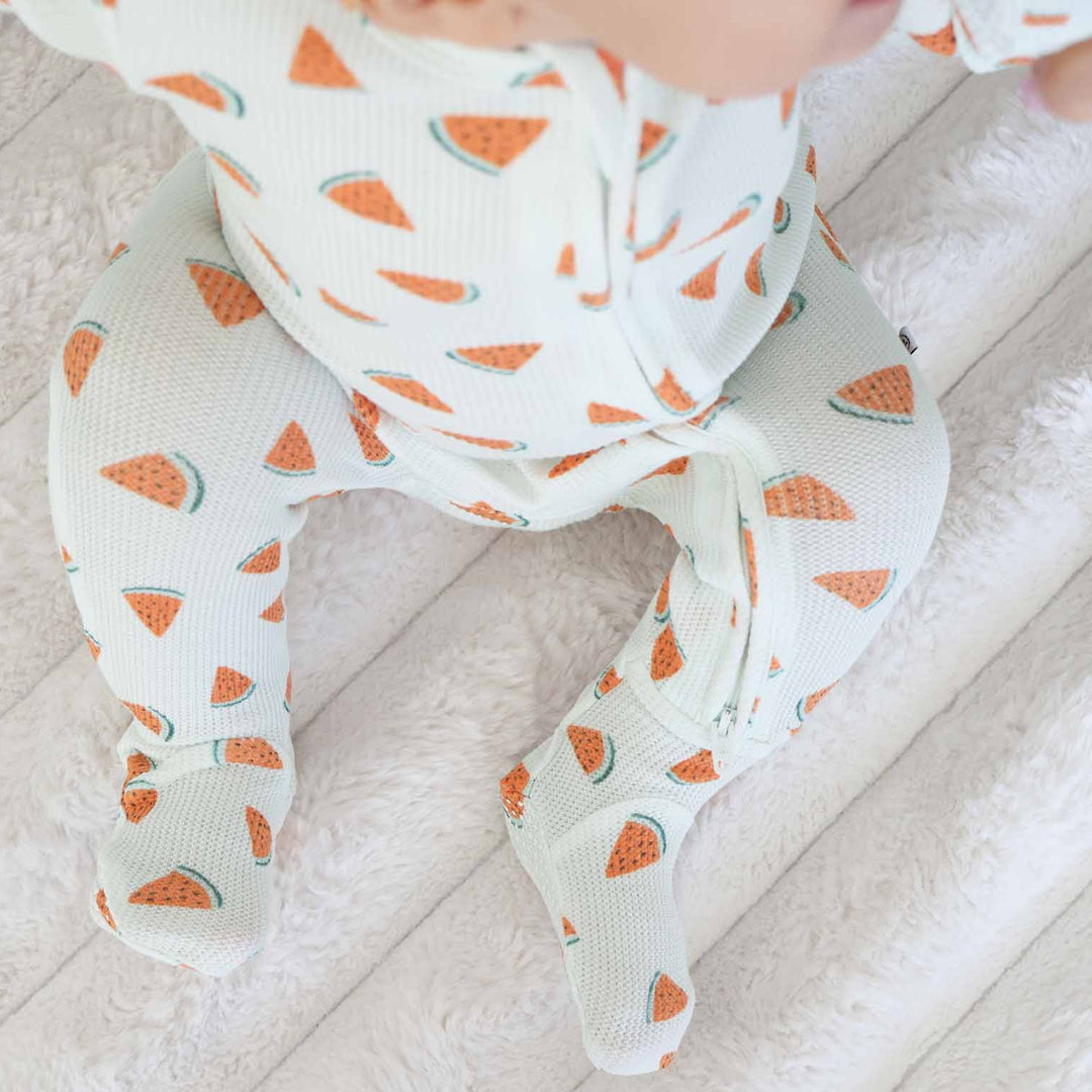 bamboo waffle zipper footie for babies 