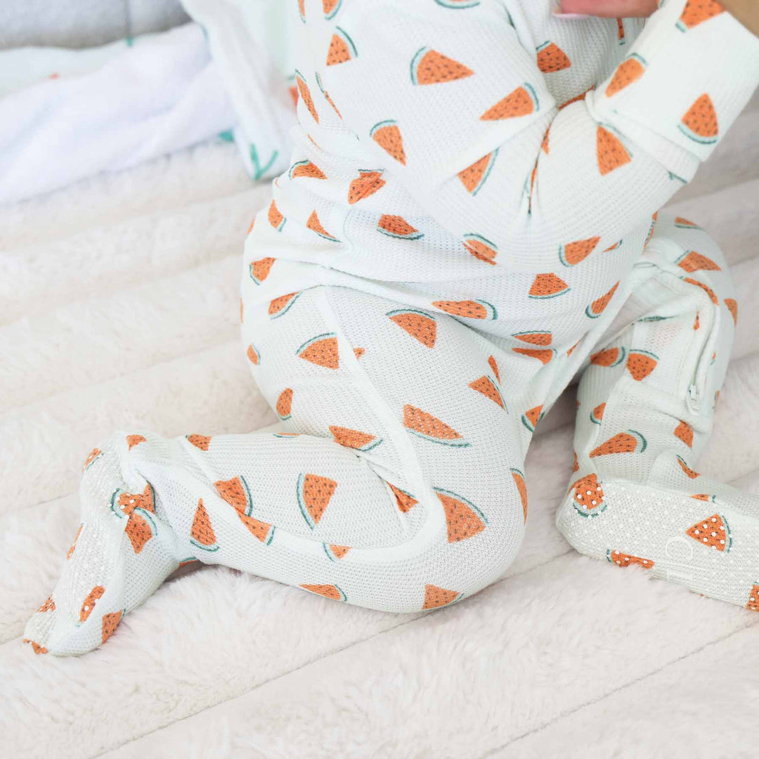 melon zipper footie for babies 