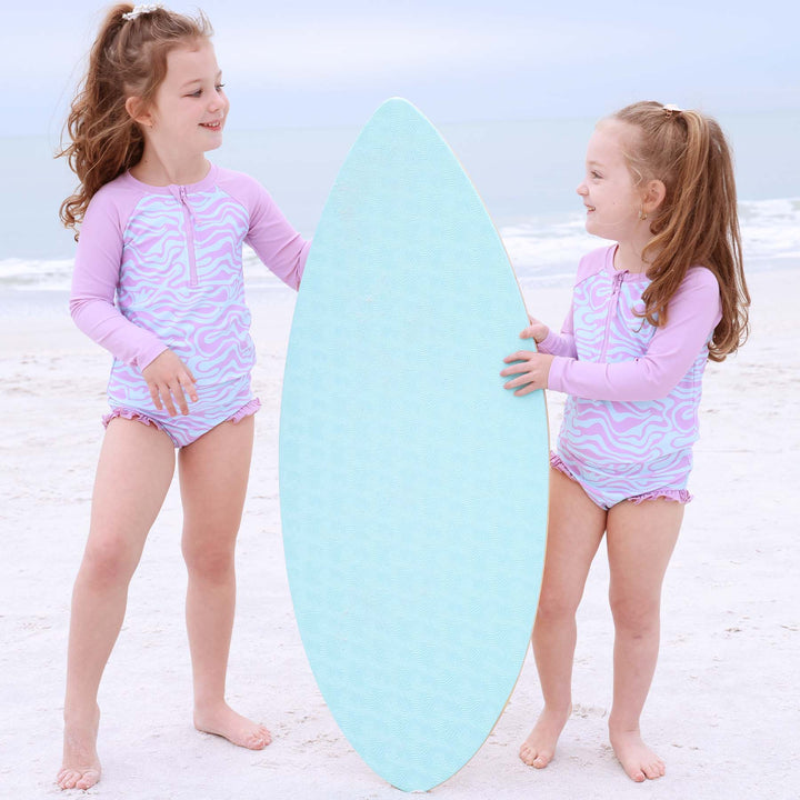 two piece rash guard swimsuit with ruffles wavy days 