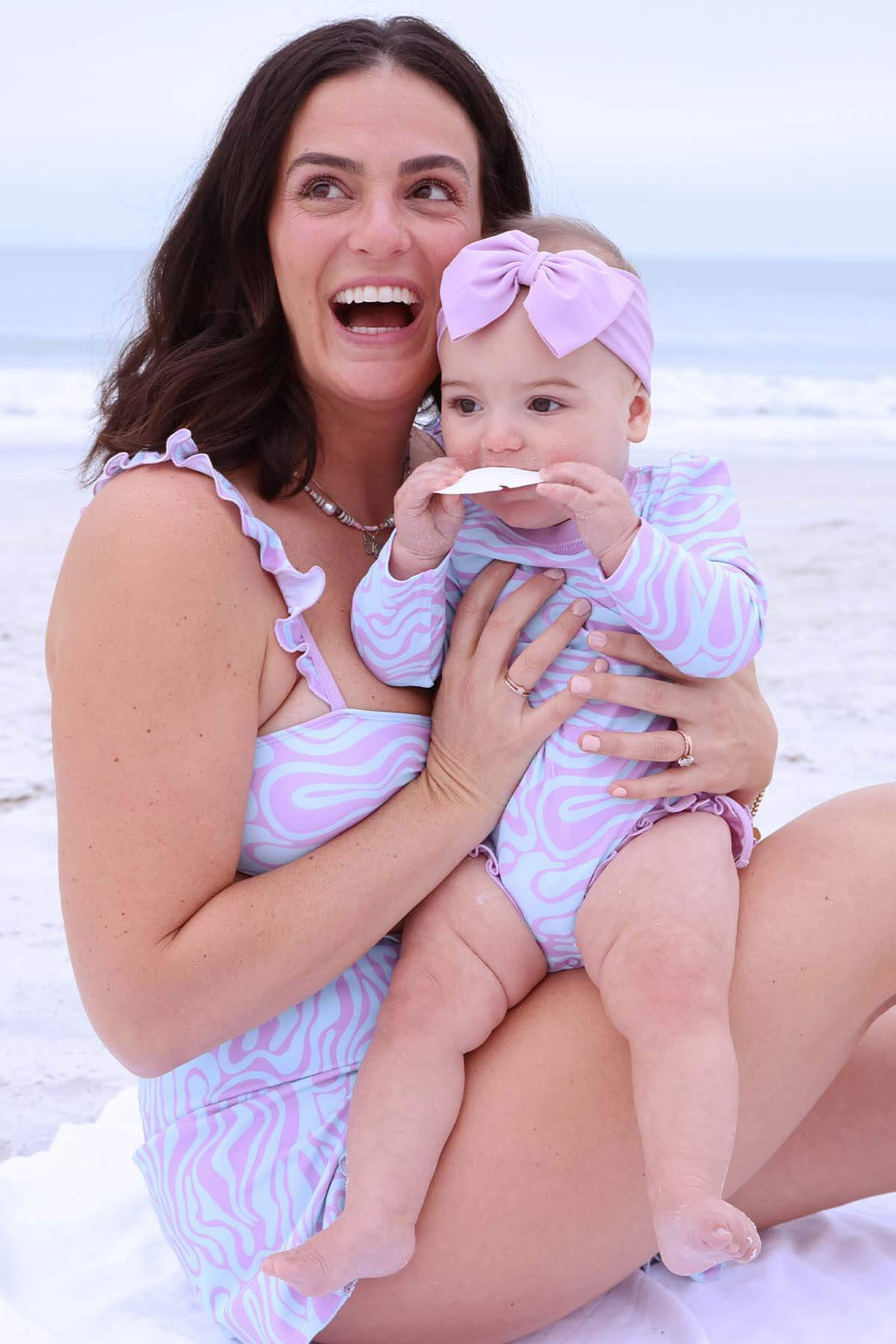 high waisted bikini for moms blue and purple 