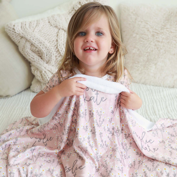 white wildflower kids blanket personalized 