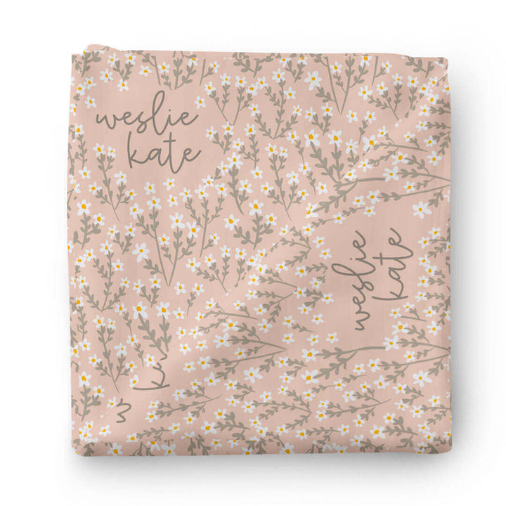personalized baby name swaddle blanket with wildflowers
