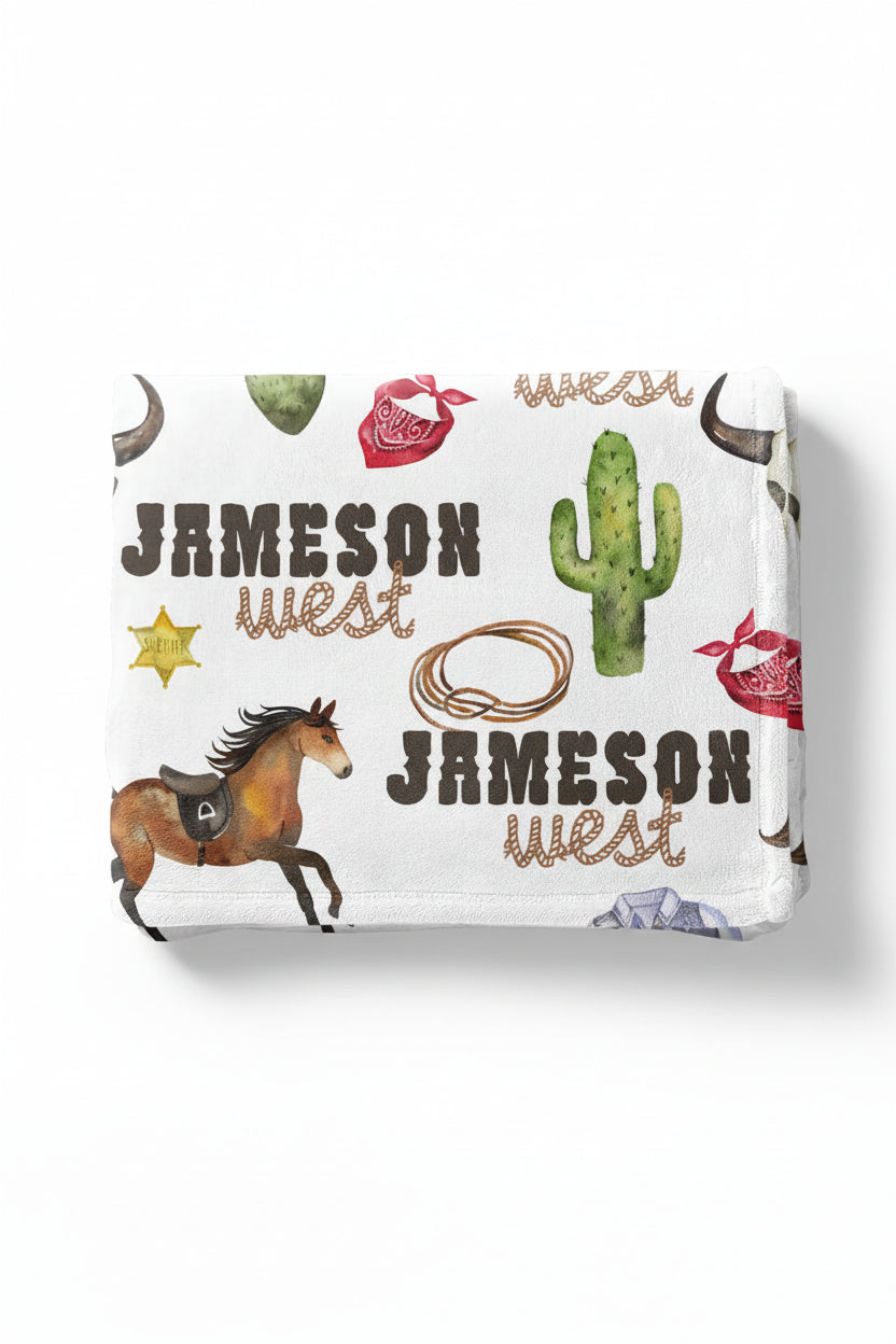western themed personalized kids blanket 