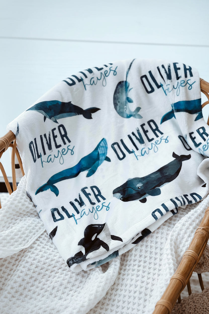 whale personalized kids blanket 