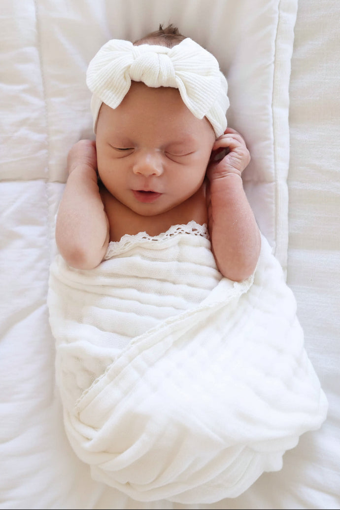 Bamboo Waffle Knit Large Bow Headwraps