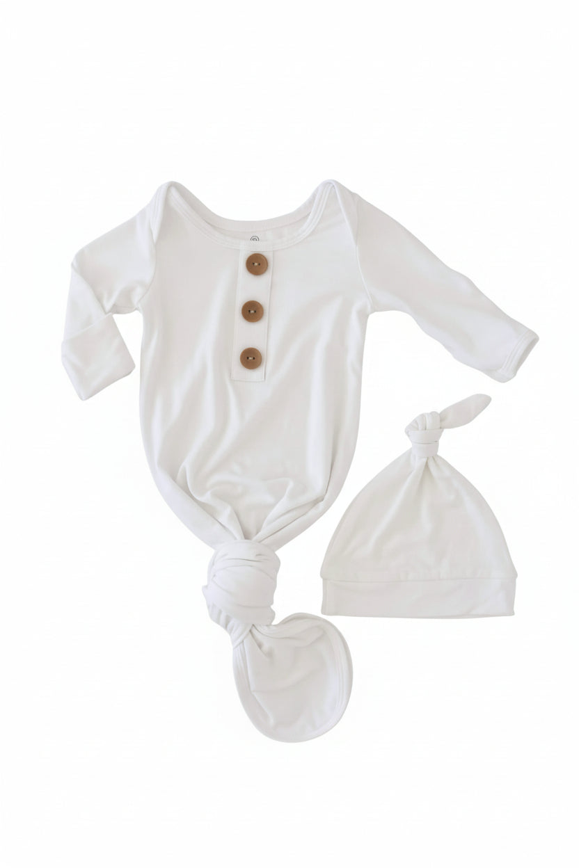 solid white bamboo knot gown for newborn 