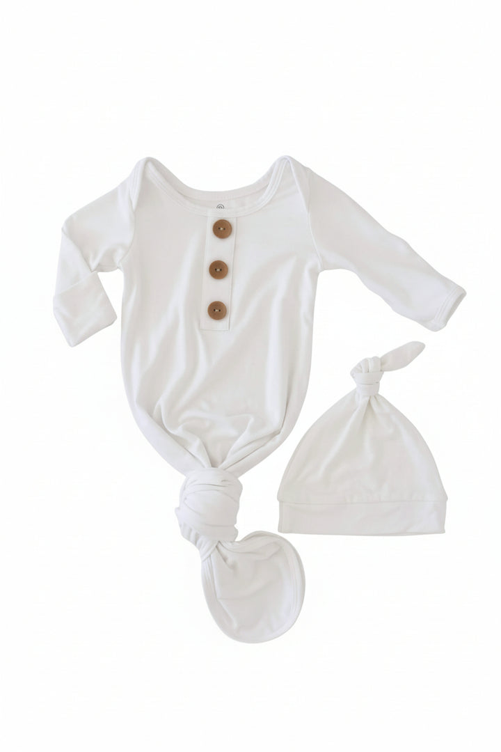 solid white bamboo knot gown for newborn 