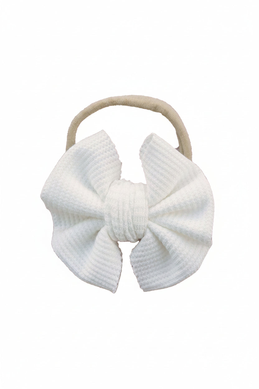 white bamboo waffle bow headband 