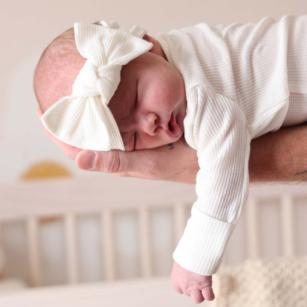 baby wearing the cloud white waffle head wrap