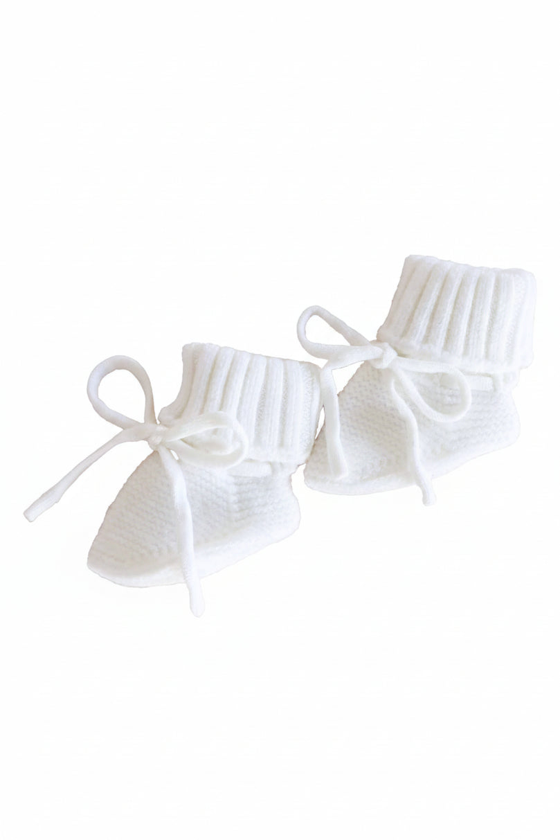 Knit Newborn Bow Booties | Light Ivory