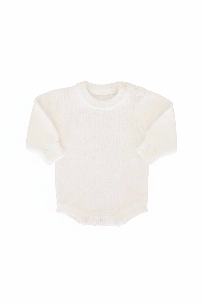 white long sleeve personalized knit sweater bubble romper for babies 