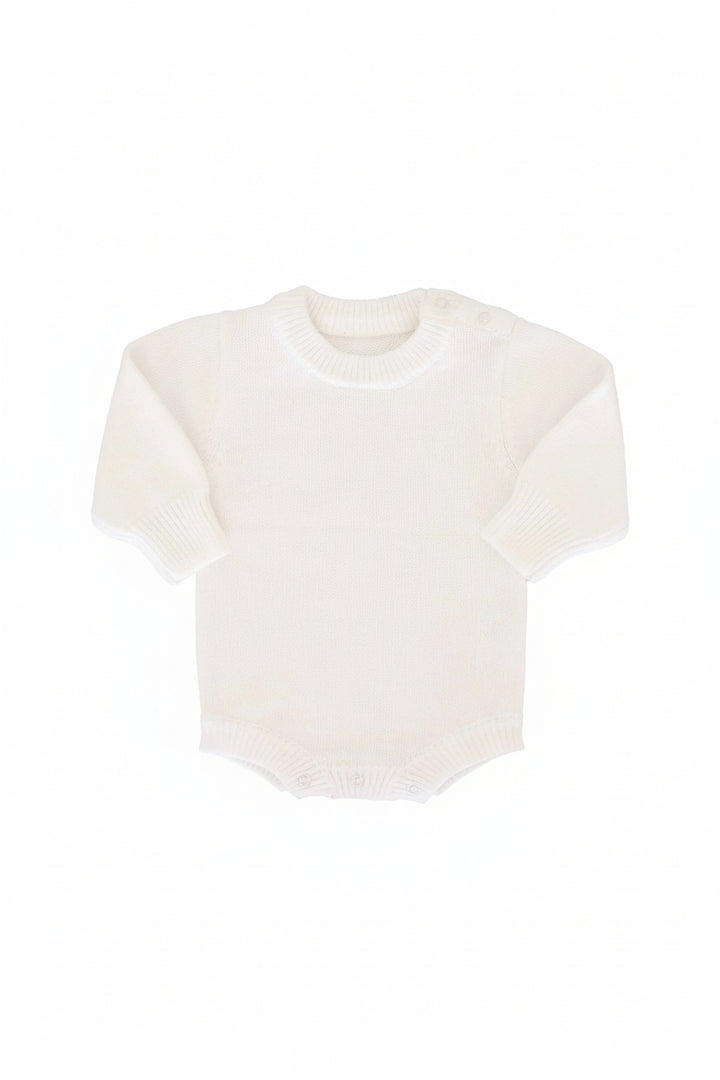 white long sleeve personalized knit sweater bubble romper for babies 