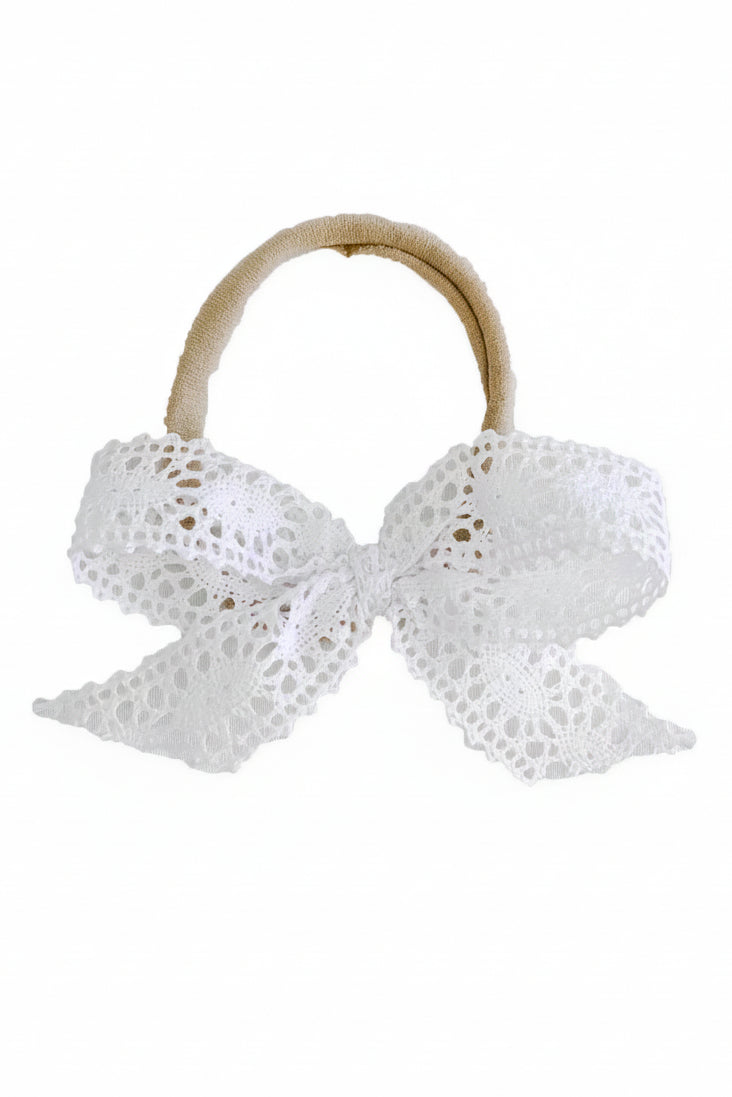 White Lace Bow Headband