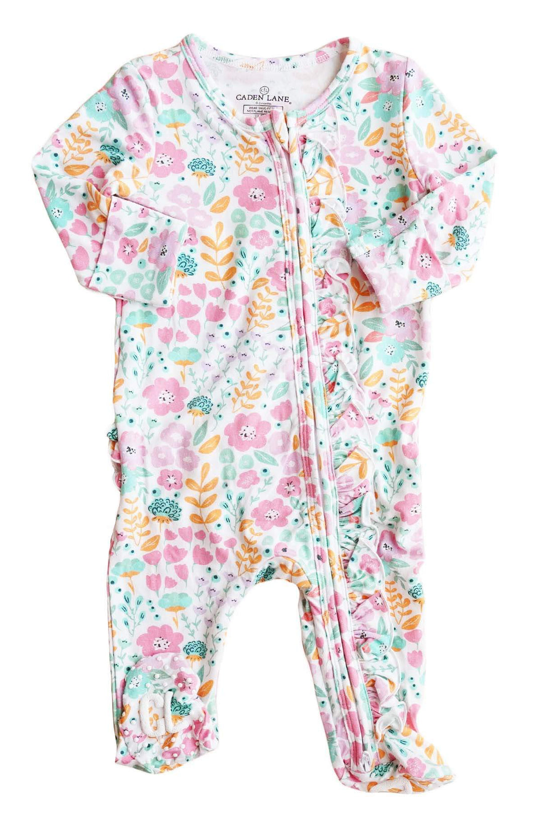 ruffle bottom baby footie multicolor floral