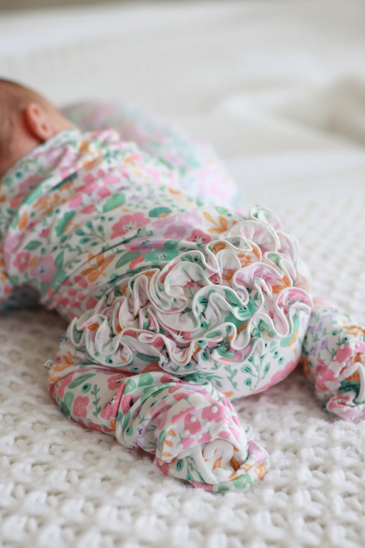 Willow's Whimsy Floral Ruffle Zipper Footie