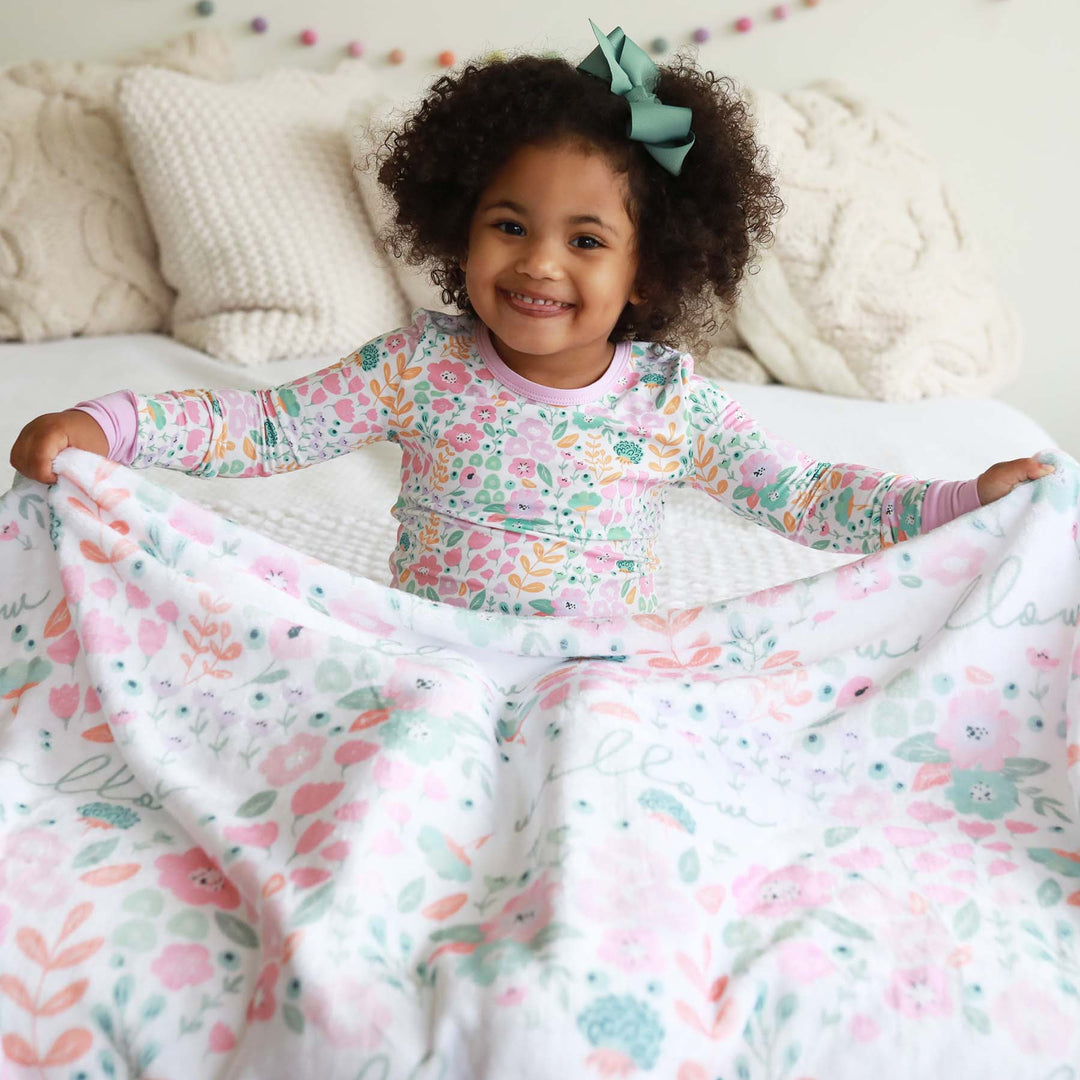 soft personalized blanket for kids with flowers 