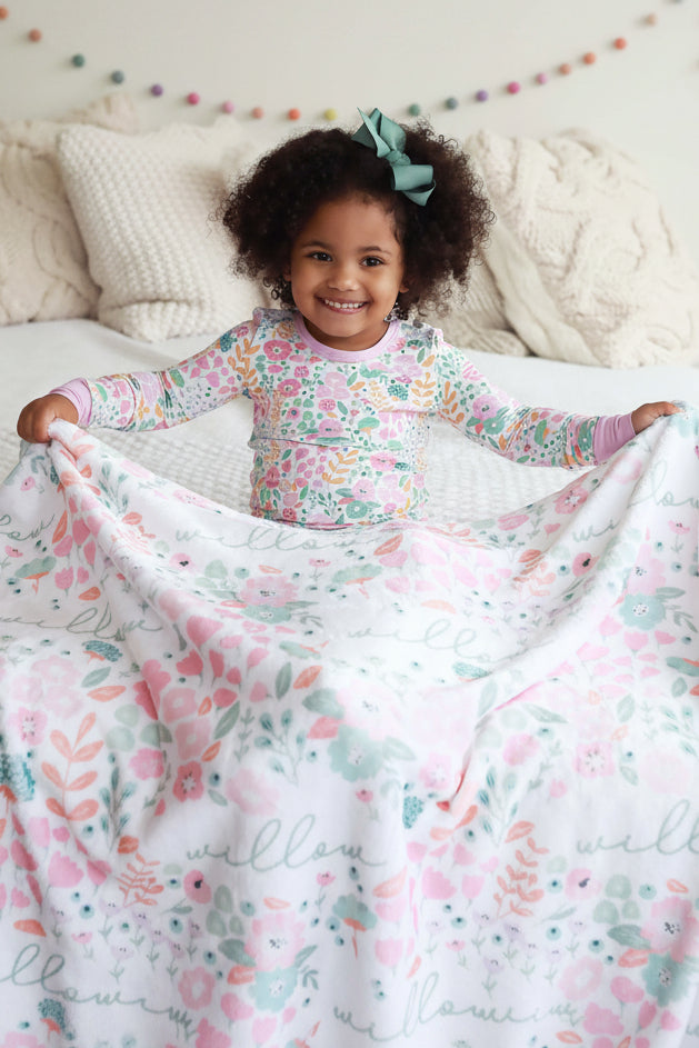 willow's whimsy floral personalized kids blanket 