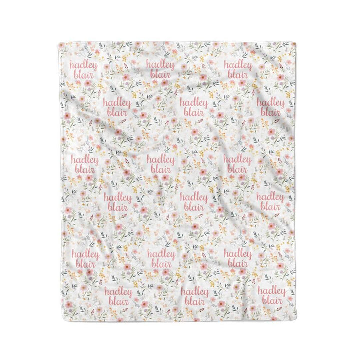 personalized soft wildflower print blanket with scripted name for babies and kids